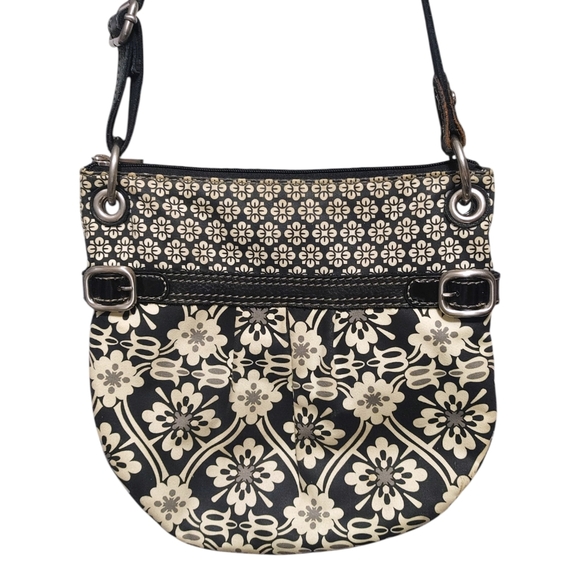 Fossil Black Beige Boho Graphic Canvas Leather Crossbody Bag Handbag Purse - Picture 4 of 10